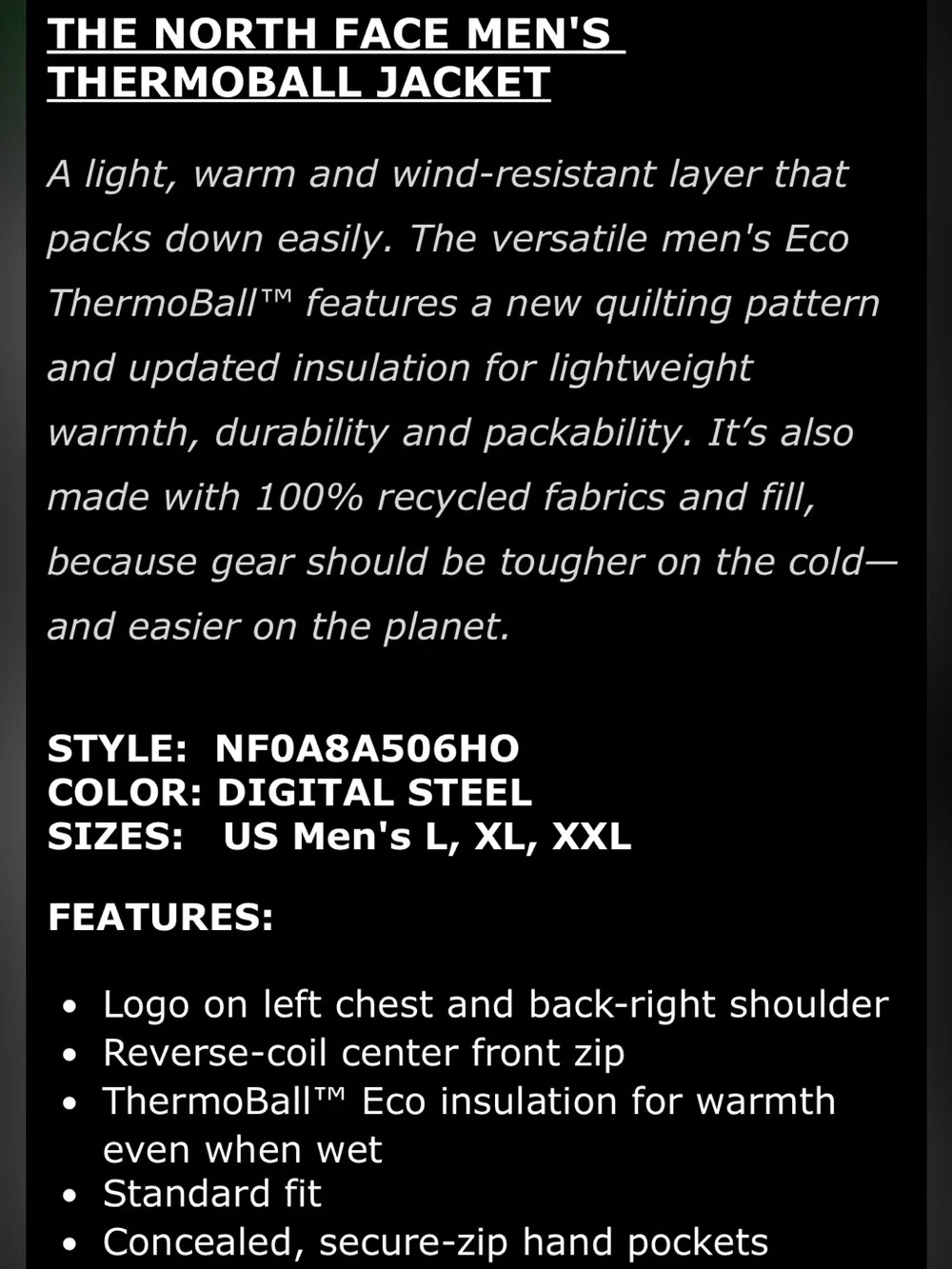 The North Face Men’s Thermoball Insulated Jacket